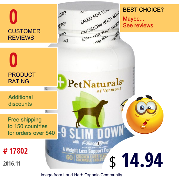 Pet Naturals Of Vermont, K-9 Slim Down, With Phase 2 Pet, Chicken Liver Flavored, 60 Chewable Tablets  