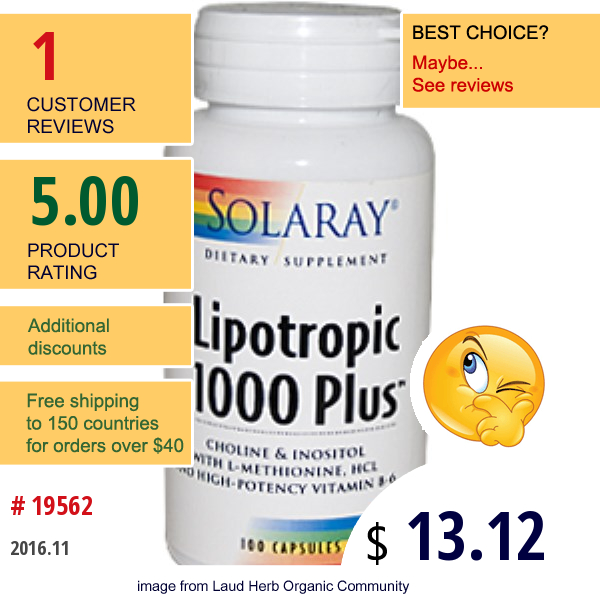 Solaray, Lipotropic 1000 Plus, 100 Capsules  