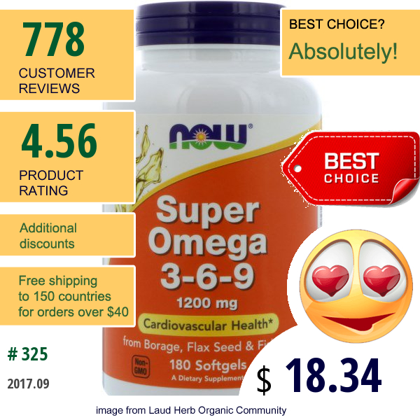 Now Foods, Super Omega 3-6-9, 1200 Mg, 180 Softgels