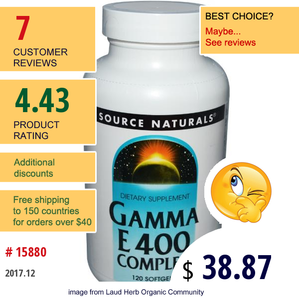 Source Naturals, Gamma E 400 Complex, 120 Softgels  