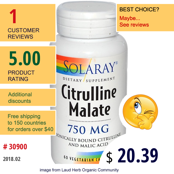 Solaray, Citrulline Malate, 750 Mg, 60 Veggie Caps  