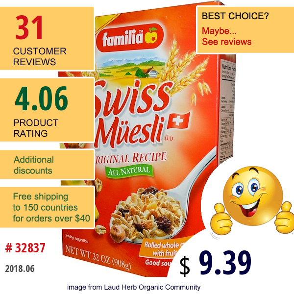 Familia, Swiss Muesli, Original Recipe, 32 Oz (908 G)