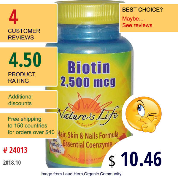 Natures Life, Biotin, 2,500 Mcg, 100 Veggie Caps  