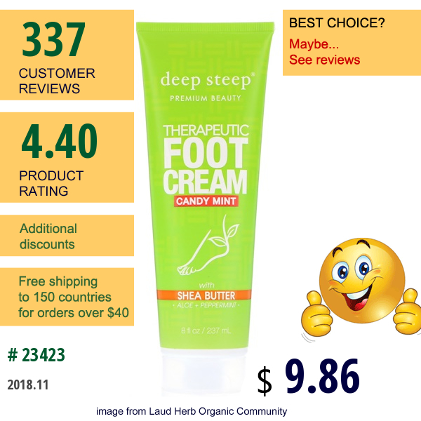 Deep Steep, Therapeutic Foot Cream, Candy Mint, 8 Fl Oz (237 Ml)