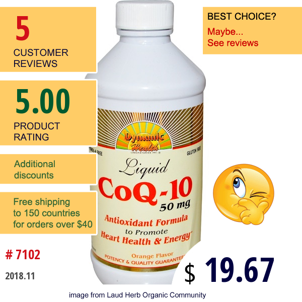 Dynamic Health  Laboratories, Coq-10, Liquid, Orange Flavor, 50 Mg, 8 Fl Oz (237 Ml)  