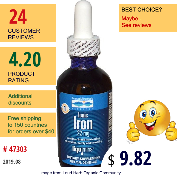 Trace Minerals Research, Ionic Iron, 22 Mg, 2 Fl Oz (59 Ml)