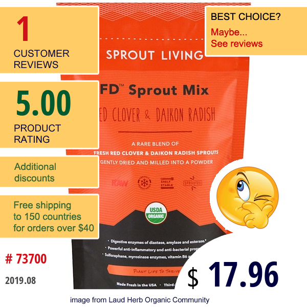 Sprout Living, Fd Sprout Mix, Organic Red Clover & Daikon Radish, 4 Oz (113 G)  