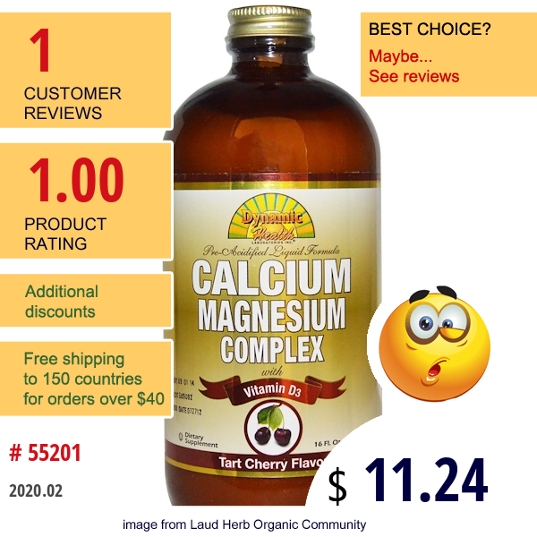 Dynamic Health  Laboratories, Calcium Magnesium Complex With Vitamin D3, Tart Cherry Flavor, 16 Fl Oz (473 Ml)  