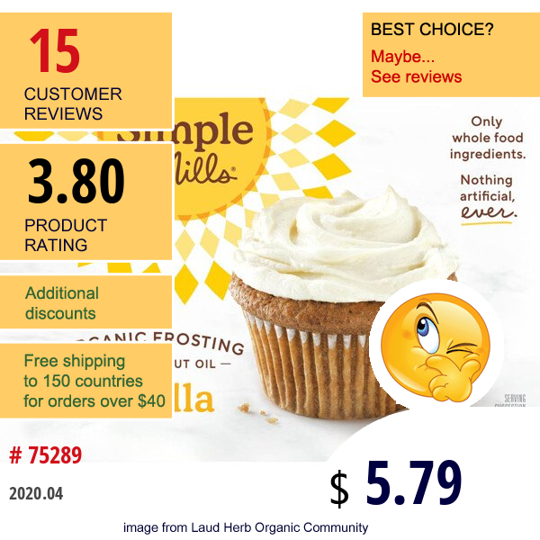 Simple Mills, Organic, Vanilla Frosting With Coconut Oil, 10 Oz (283 G)