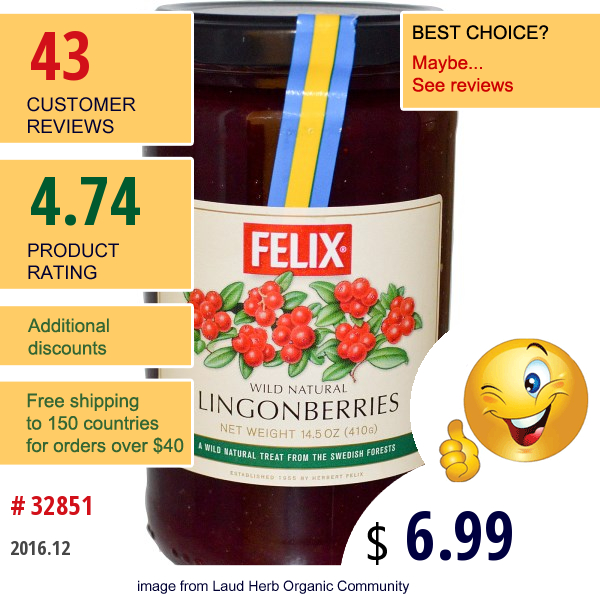 Felix, Lingonberries, 14.5 Oz (410 G)  