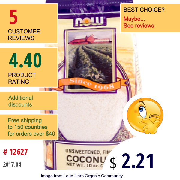 Now Foods, Coconut, Unsweetened, Fine, 10 Oz (283 G)  