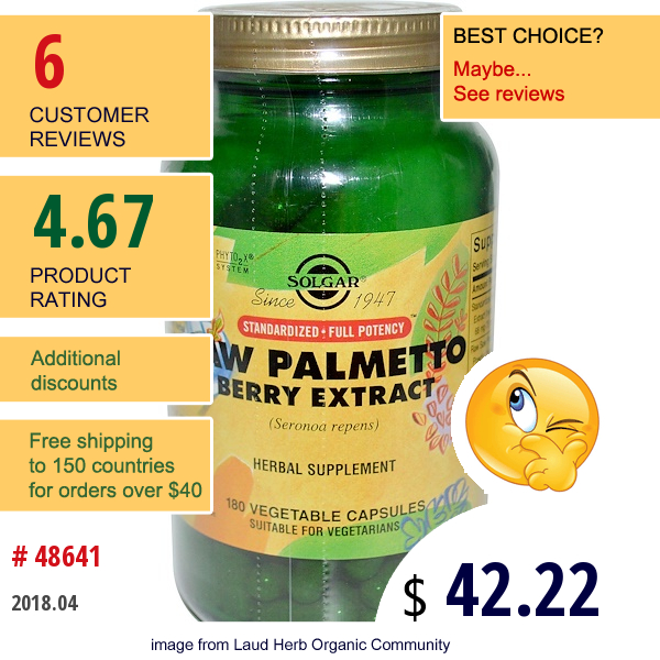 Solgar, Saw Palmetto Berry Extract, 180 Vegetable Capsules