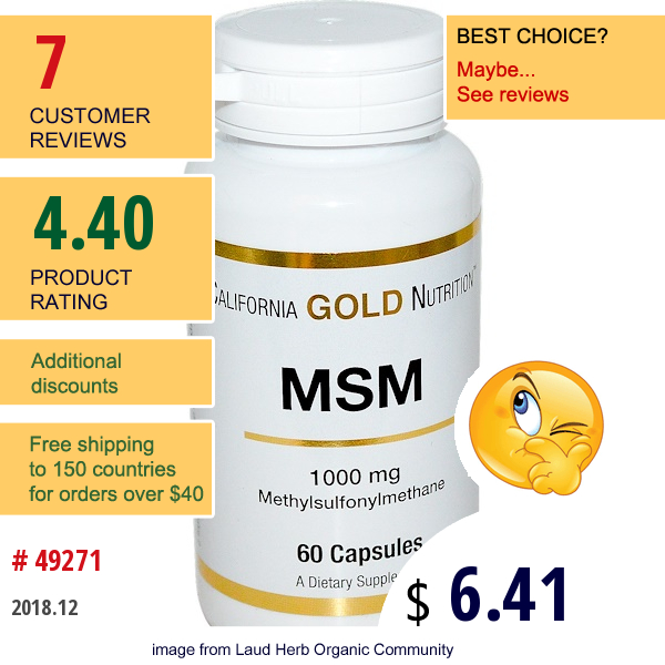 California Gold Nutrition, Msm, 1000 Mg, 60 Capsules  