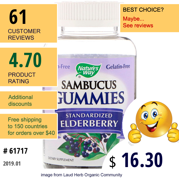 Natures Way, Sambucus Gummies, Standardized Elderberry, 60 Gummies