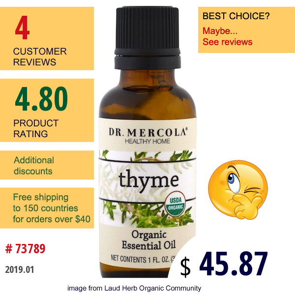 Dr. Mercola, Organic Essential Oil, Thyme, 1 Oz (30 Ml)