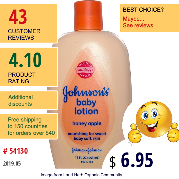 Johnsons, Baby Lotion, Honey Apple, 15 Fl Oz (443 Ml)  