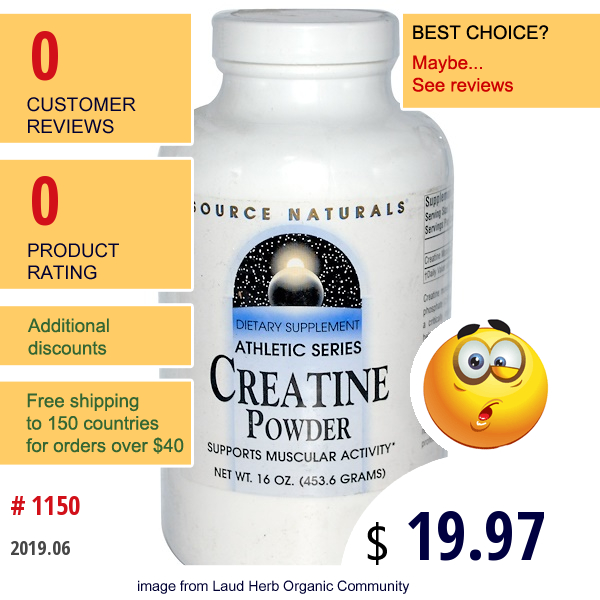 Source Naturals, Creatine Powder, Athletic Series, 16 Oz (453.6 G)  