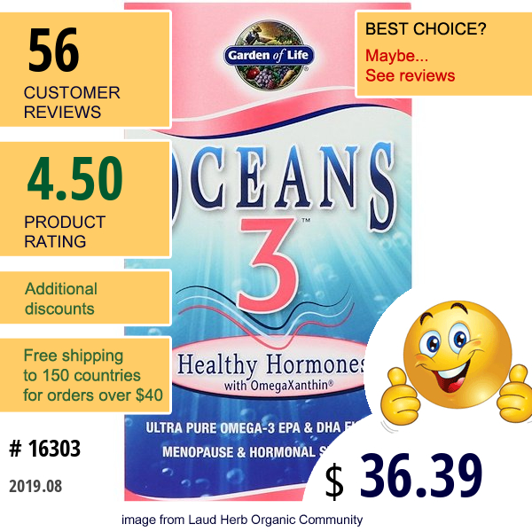 Garden Of Life, Oceans 3, Healthy Hormones With Omegaxanthin, 90 Softgels