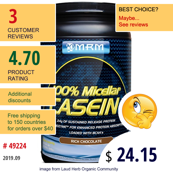 Mrm, 100% Micellar Casein, Rich Chocolate, 2.02 Lbs (918 G)  