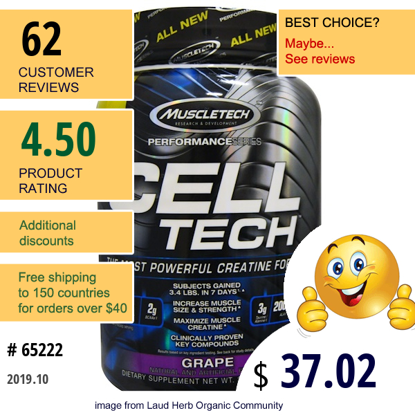 Muscletech, Cell Tech, The Most Powerful Creatine Formula,Grape, 3.09 Lbs (1.40 Kg)  